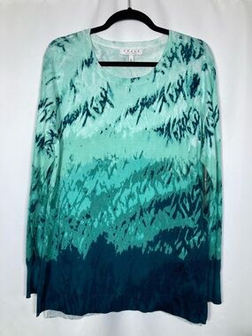 Chaus New York Abstract Winter Mint Knit Holiday Sweater - Size L
